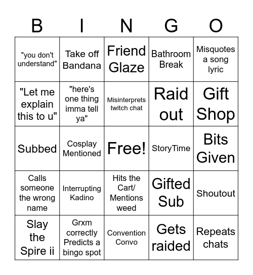 Grxm Bingo Card