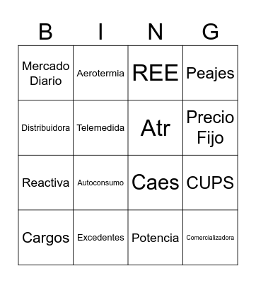 BINGO DE LA ENERGÍA Bingo Card