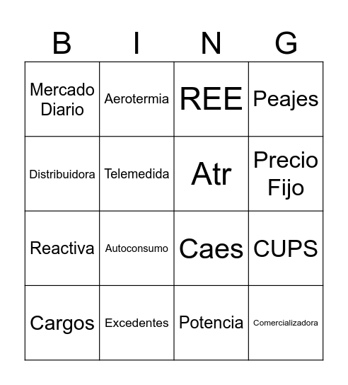 BINGO DE LA ENERGÍA Bingo Card