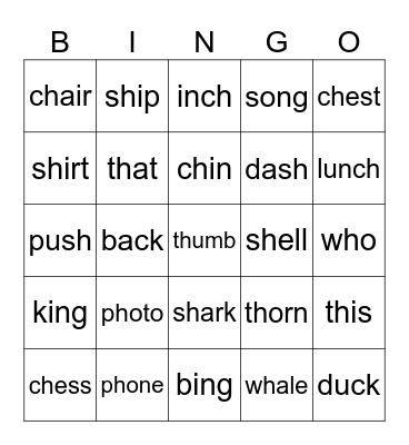 phonics Bingo Card