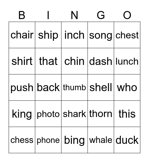 phonics Bingo Card