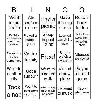 SPRING BREAK! Bingo Card