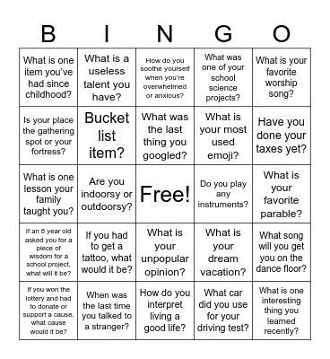Christian Game Dating Bingo Card