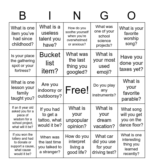 Christian Game Dating Bingo Card