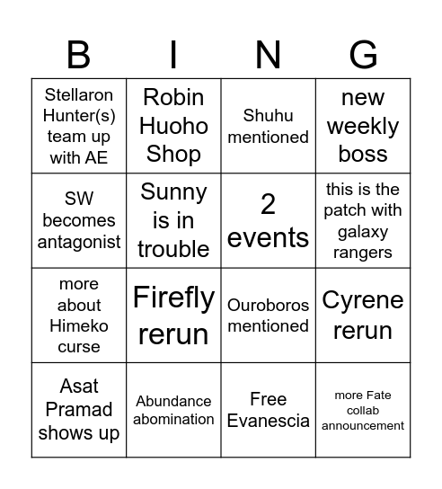 4.2 predictions Bingo Card
