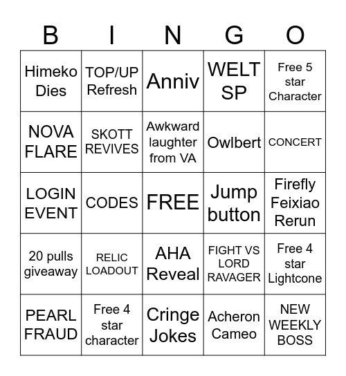 Untitled Bingo Card