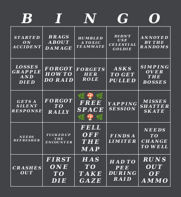 🌿 𝑿𝑰𝑹𝑿𝑰𝑰𝑬'𝑺 𝑫𝟐 𝑩𝑰𝑵𝑮𝑶 🌿 Bingo Card