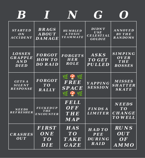 🌿 𝑿𝑰𝑹𝑿𝑰𝑰𝑬'𝑺 𝑫𝟐 𝑩𝑰𝑵𝑮𝑶 🌿 Bingo Card