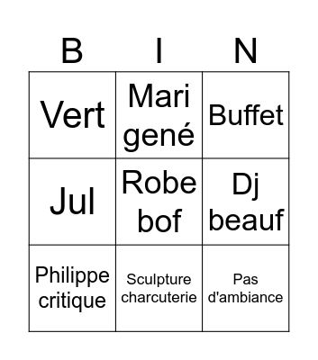 Mariage Bingo Card