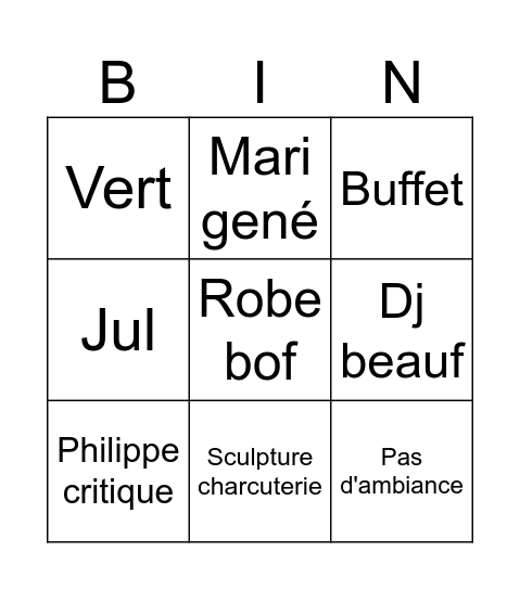 Mariage Bingo Card
