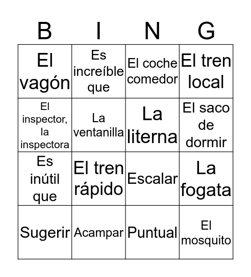 Bingo de viaje Bingo Card