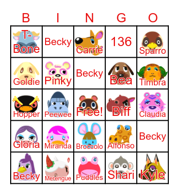 Animal Crossing Bingo Card