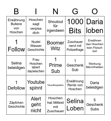 HOschen Bingo Card