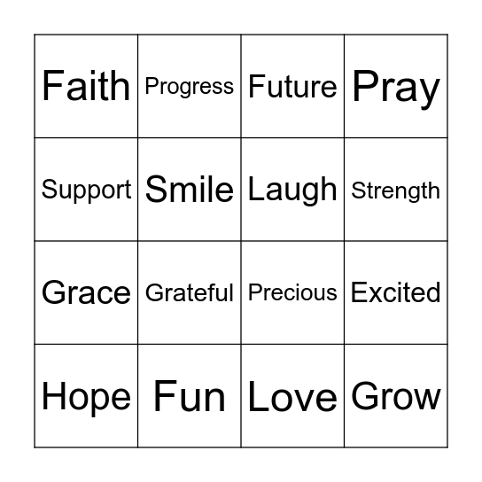 Positive words Bingo Card