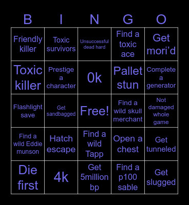 Stream DBD bingo Card
