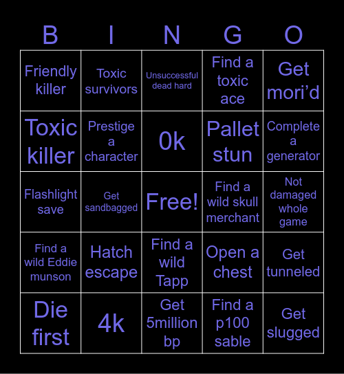 Stream DBD bingo Card
