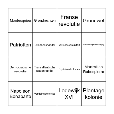 BINGO Tijdvak 7 Bingo Card