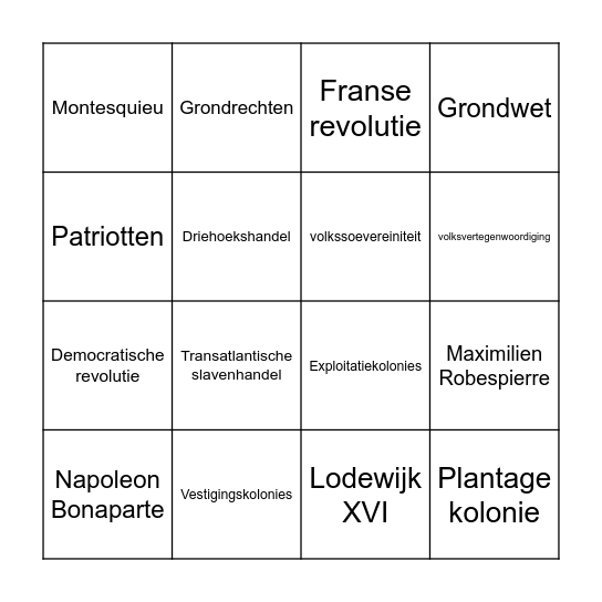 BINGO Tijdvak 7 Bingo Card