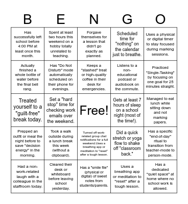 WELL Bingo Card