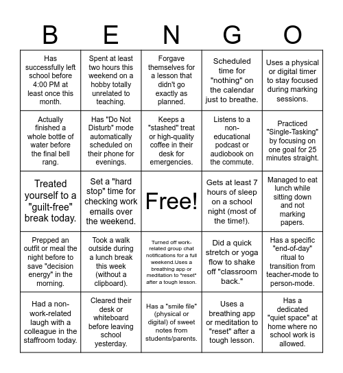 WELL Bingo Card