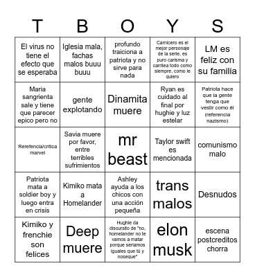 THE BOYS LA MEJOR SERIE DEL MUNDO Bingo Card