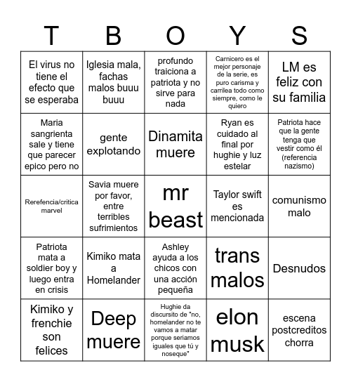 THE BOYS LA MEJOR SERIE DEL MUNDO Bingo Card