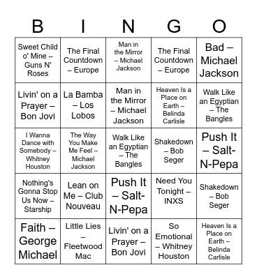 1987 Bingo Card