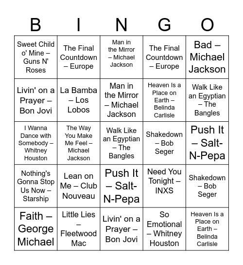 1987 Bingo Card