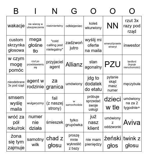 cold calling bingo v2 Bingo Card