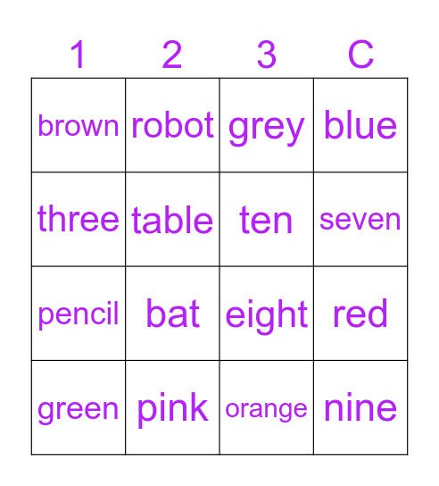 Bingo (Unit 1-3 +CVC phonics words) Bingo Card