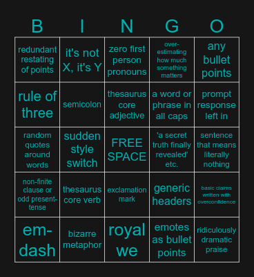 ai writing bingo Card