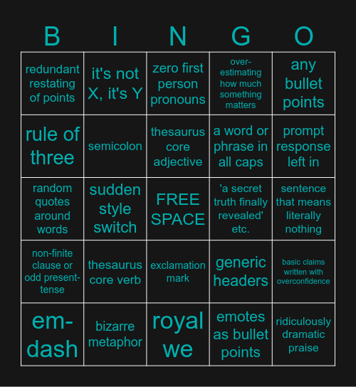 ai writing bingo Card
