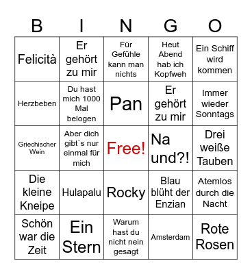 Schlager Bingo - Hulapalu - Bingo Card