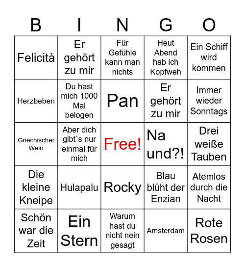 Schlager Bingo - Hulapalu - Bingo Card