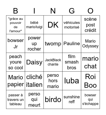 Mario Movie 2 Bingo Card