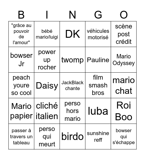 Mario Movie 2 Bingo Card