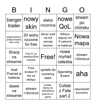 Stream 4.2 HSR BINGO Card