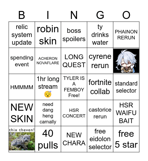 HSR TYLER BINGO Card