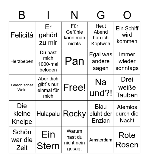 Schlager Bingo - Hulapalu - Bingo Card