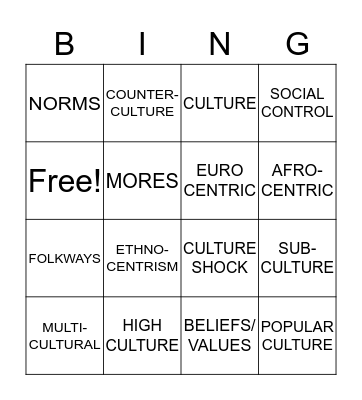 CULTURE BINGO Card