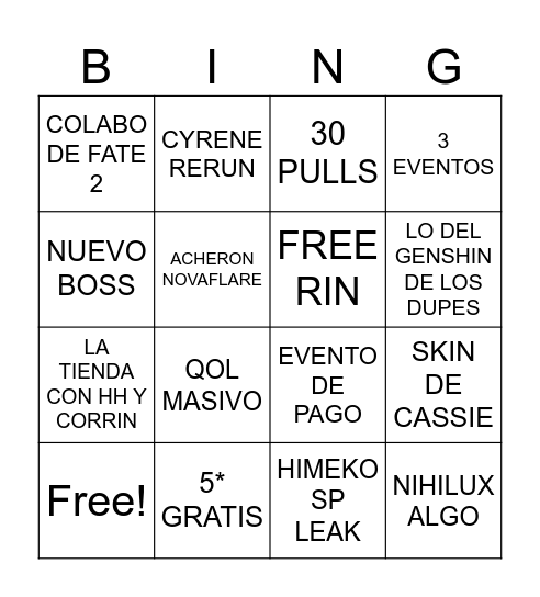 Untitled Bingo Card