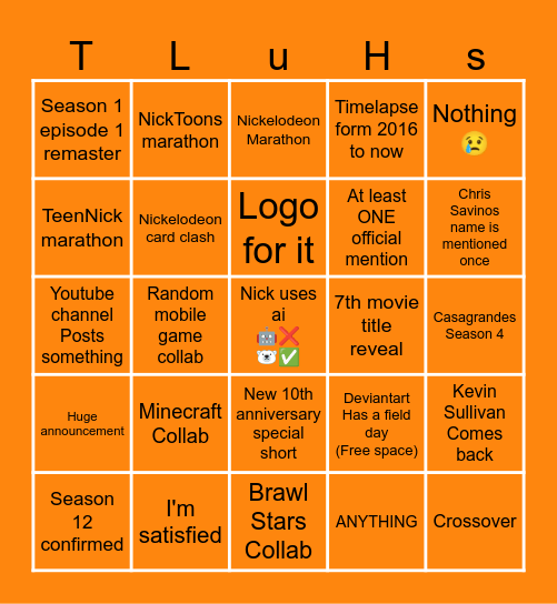 Loud House 10th anniversary bingo Card