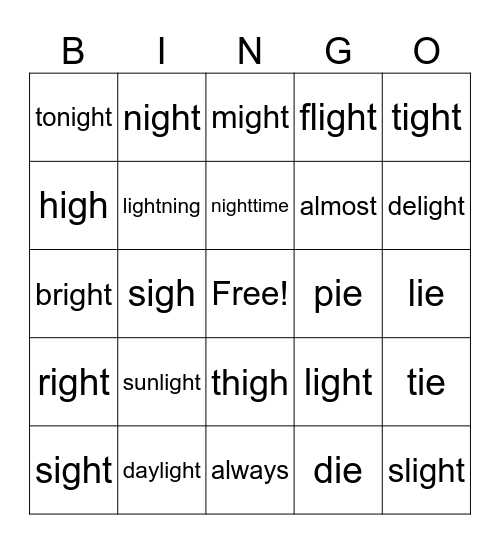 UFLI 87 Bingo Card