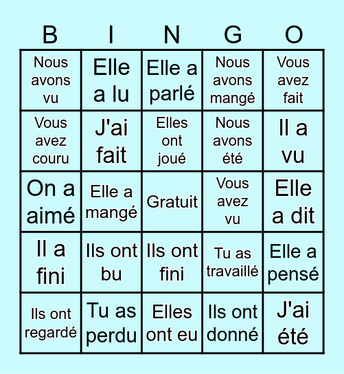 Passé Composé - AVOIR Bingo Card