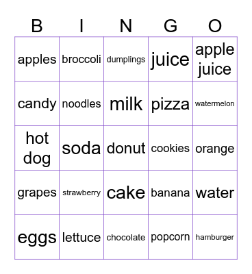FOOD FOOD FOOD FOOD FOOD FOOD FOOD Bingo Card