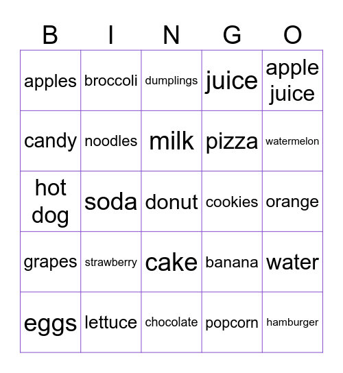 FOOD FOOD FOOD FOOD FOOD FOOD FOOD Bingo Card