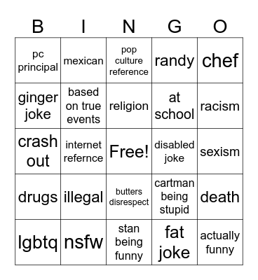 south park bingo Card