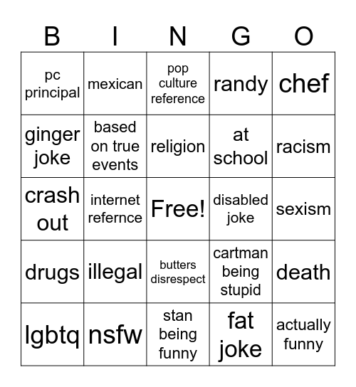 south park bingo Card