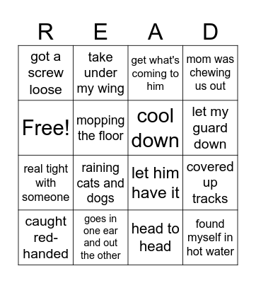 Idioms Bingo Card
