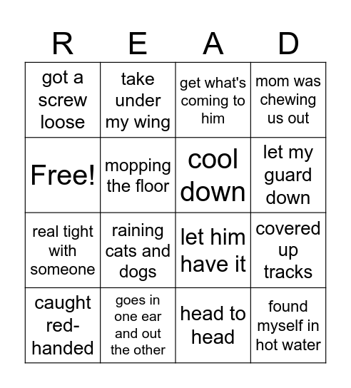 Idioms Bingo Card